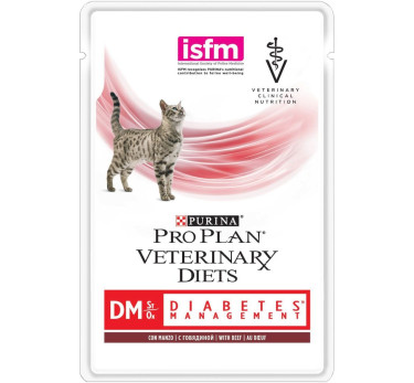 ПРО ПЛАН Влажный корм Purina Pro Plan Veterinary Diets DM для кошек с диабетом, говядина, пауч, 85 г