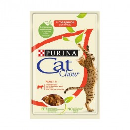 Влажный корм для кошек старше 1 года Purina Cat Chow Adult 1+, говядина и баклажаны в желе, пауч, 85 г