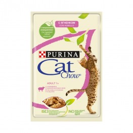 Влажный корм для кошек старше 1 года Purina Cat Chow Adult 1+, ягненок и зеленая фасоль в желе, пауч, 85 г