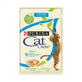 Влажный корм для кошек старше 1 года Purina Cat Chow Adult 1+, лосось и зеленый горошек в желе, пауч, 85 г