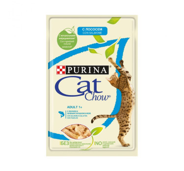 Влажный корм для кошек старше 1 года Purina Cat Chow Adult 1+, лосось и зеленый горошек в желе, пауч, 85 г