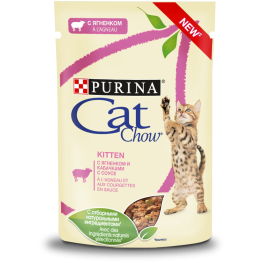 Влажный корм Purina Cat Chow для котят, с ягненком и кабачками в соусе (также подходит для стерилизованных котят, беременных и кормящих кошек), пауч, 85 г