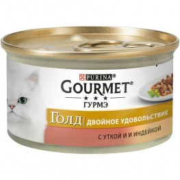 Консервы для кошек Purina Gourmet Gold Двойное удовольствие, утка и индейка, банка, 85 г