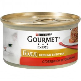 Консервы для кошек Purina Gourmet Gold Нежные биточки, говядина с томатами, банка, 85 г