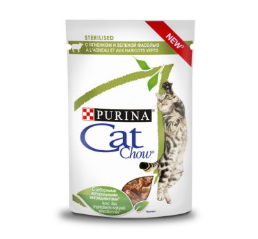 Влажный корм CAT CHOW для кошек Sterilized ягненок с зел. фасолью, пауч, 85 г