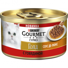 Влажный корм Purina Gourmet Гурмэ Голд Соус Де-люкс для кошек с говядиной в роскошном соусе, банка, 85 г