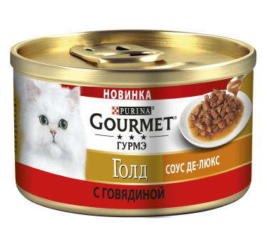 Влажный корм Purina Gourmet Гурмэ Голд Соус Де-люкс для кошек с говядиной в роскошном соусе, банка, 85 г