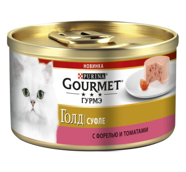 Влажный корм Purina Gourmet Гурмэ Голд Суфле для кошек с форелью и томатами, банка, 85 г