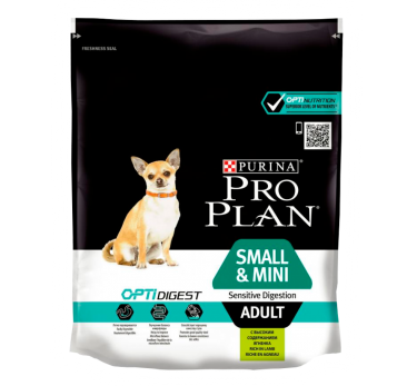 ПРО ПЛАН Сухой корм Purina Pro Plan для взрослых собак мелких и карликовых пород с чувствительным пищеварением, ягнёнок с рисом, пакет, 700 г