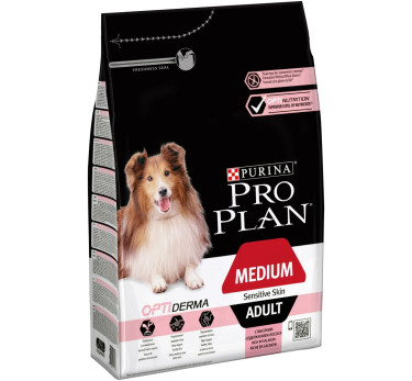 ПРО ПЛАН Сухой корм Purina Pro Plan для взрослых собак средних пород с чувствительной кожей с комплексом OPTIDERMA с лососем и рисом, 3 кг