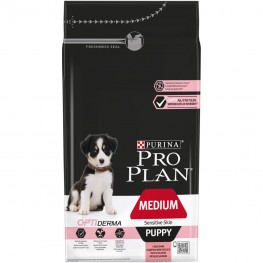 ПРО ПЛАН Сухой корм Purina Pro Plan для щенков средних пород с чувствительной кожей, лосось с рисом, пакет, 1,5 кг
