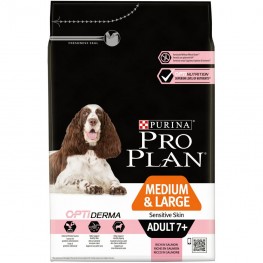 ПРО ПЛАН Сухой корм Purina Pro Plan для взрослых собак старше 7 лет средних и крупных пород с чувствительной кожей с комплексом OPTIDERMA с лососем и рисом, 3 кг