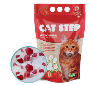 Наполнитель для кошек"Cat Step" Клубника 3,8л (1,81 кг)(силикагель)